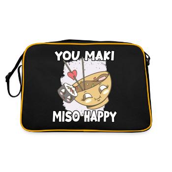 Niedliches japanisches Sushi-Fan-Motiv Nigiri - Retro Tasche - Schwarz/Gold - Hinten
