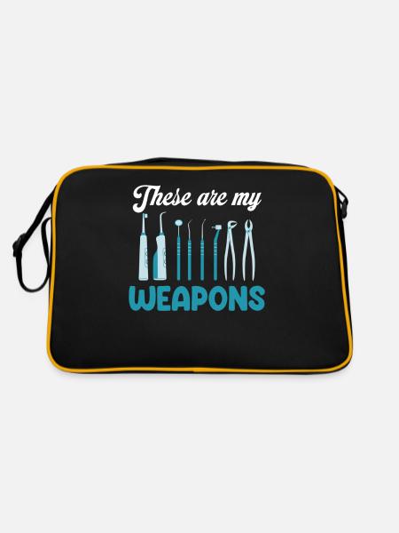 Das Sind Meine Waffen Lustige Dentalhygienikerin - Retro Tasche - Schwarz/Gold - Hinten