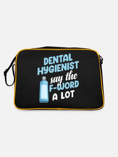 Dentalhygieniker Sagen Das F-wort Viel Zahnarzt - Retro Tasche - Schwarz/Gold - Hinten