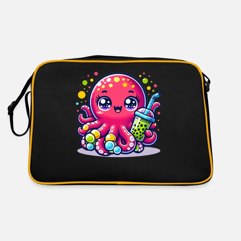 Kawaii Octopus With Bubble Tea Sea Ocean Boba Tea Retro Bag