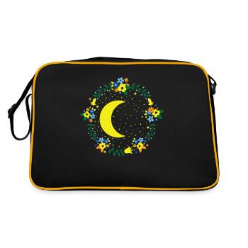 Moon with flowers, night sky, outer space - Retro Bag - black/gold - Back