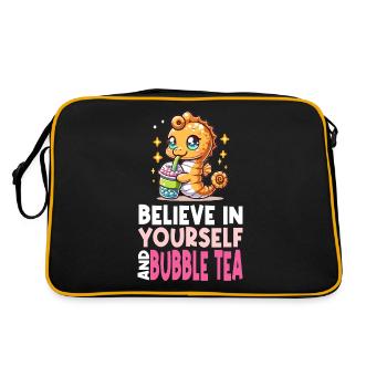 Kawaii Seepferdchen Bubble Tea Boba Milchtee - Retro Tasche - Schwarz/Gold - Hinten