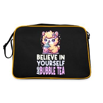 Kawaii Llama Bubble Tea Boba Asian Inspired Design - Retro Bag - black/gold - Back