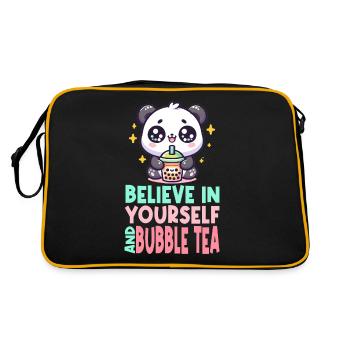 Kawaii Panda Bubble Tea Boba Drink Milchtee Asiatisch - Retro Tasche - Schwarz/Gold - Hinten