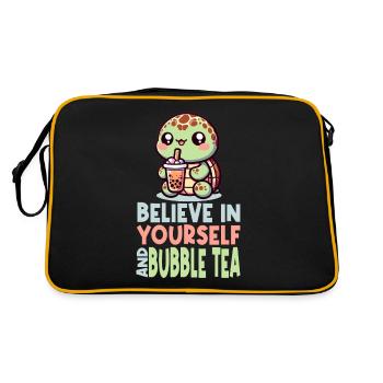 Kawaii Turtle Bubble Tea Glaube an dich selbst - Retro Tasche - Schwarz/Gold - Hinten