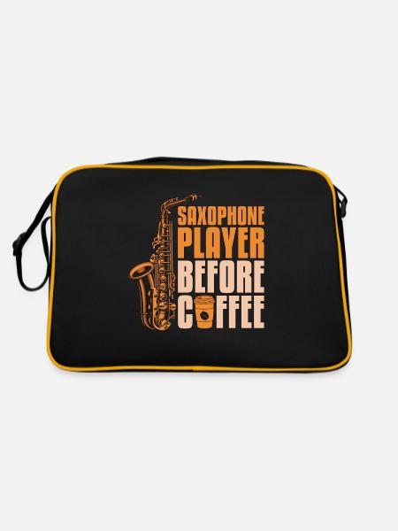 Saxophone Player Before Saxophonist Coffee Lover - Retro Bag - black/gold - Back