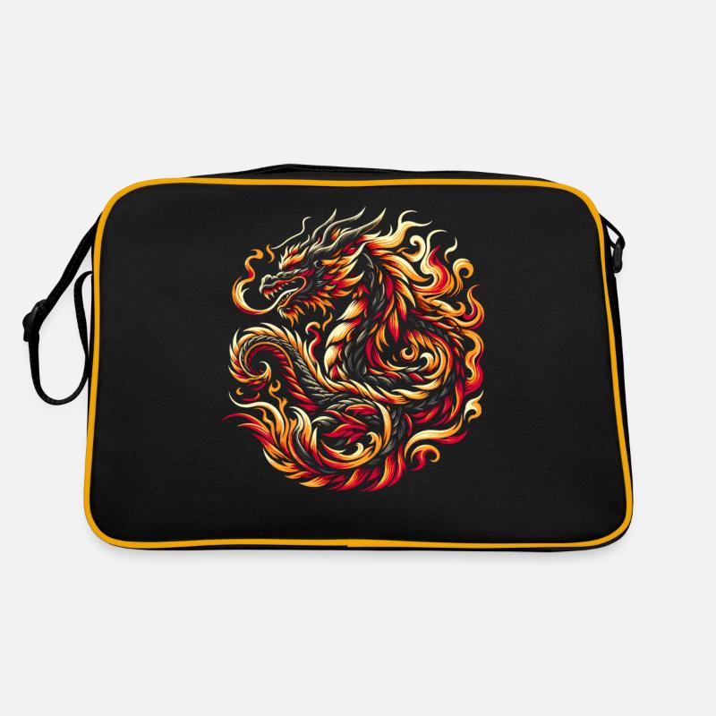 Drachenfeuer Chinesisches Drachen-Tierkreiszeichen - Retro Tasche - Schwarz/Gold