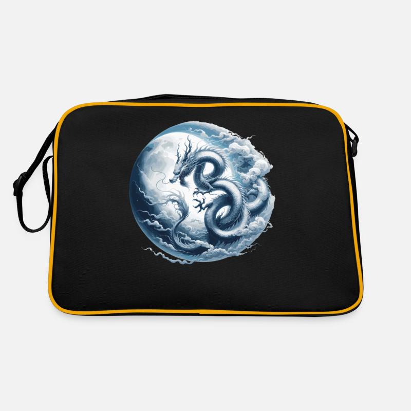 Drachenmond Chinesisches Drachen-Tierkreiszeichen - Retro Tasche - Schwarz/Gold