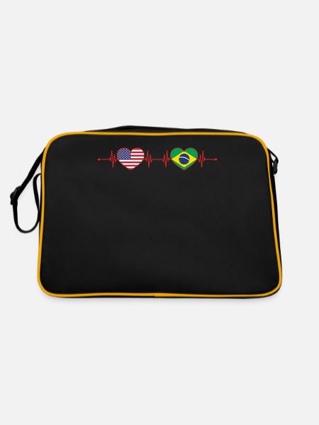 États-Unis Brésil Battement de cœur Américain Brésilien Cœur - Sac Retro - noir/or - Dos