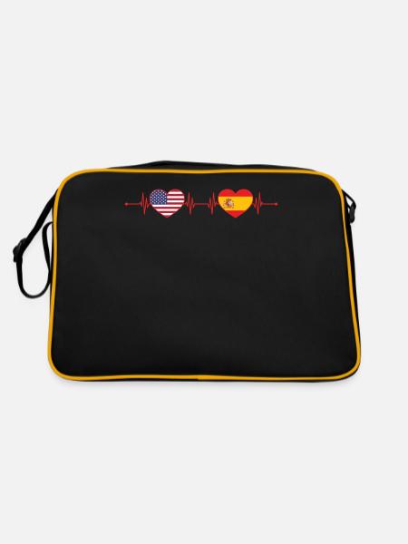 USA Spanien Herzschlag Amerikanisch Spanisch - Retro Tasche - Schwarz/Gold - Hinten