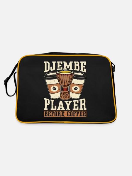 Djembe Player Before Coffee Drumming Coffee Lover - Retro Bag - black/gold - Back