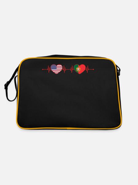 États-Unis Portugal Heartbeat Américain Portugais - Sac Retro - noir/or - Dos