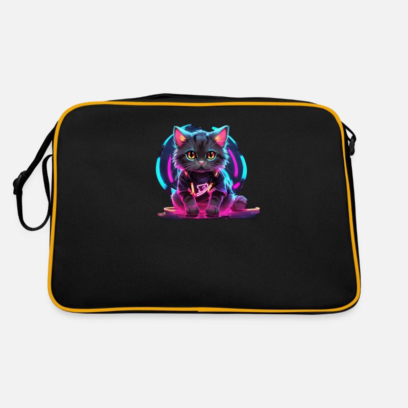 Neon Katzen Design - Retro Tasche - Schwarz/Gold