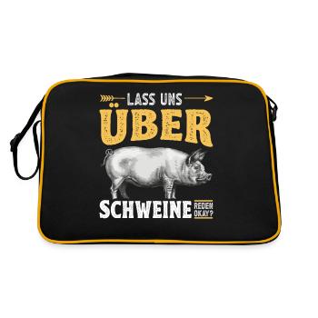 Landwirt Schwein Schweinebauer Spruch Lass uns - Retro Tasche - Schwarz/Gold - Hinten