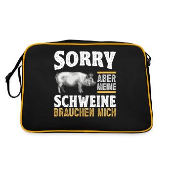 Landwirt Schwein Schweinebauer Spruch - Retro Tasche - Schwarz/Gold - Hinten