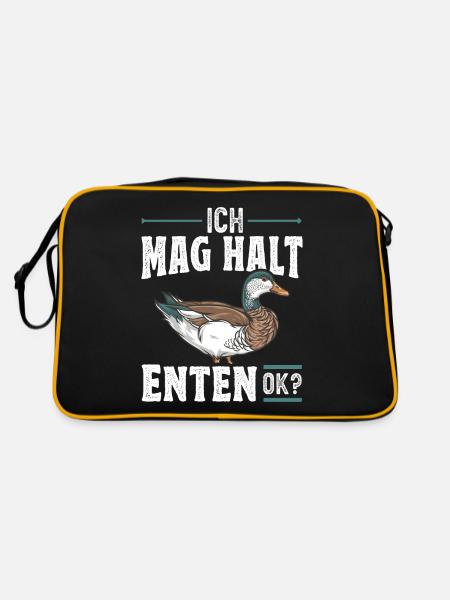 Landwirt Ente Entenhalter Ich mag halt Enten oK - Retro Tasche - Schwarz/Gold - Hinten