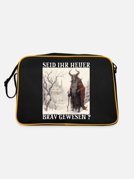 Krampus T Dämonischer Weihnachtsmann Kramperl - Retro Tasche - Schwarz/Gold - Hinten