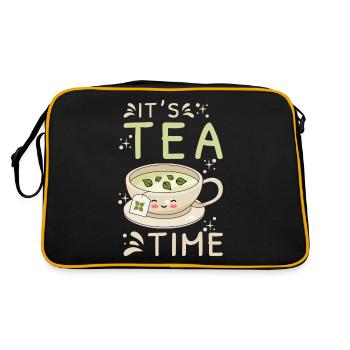 Tea Time Niedlicher Teeliebhaber Kawaii-Tee - Retro Tasche - Schwarz/Gold - Hinten