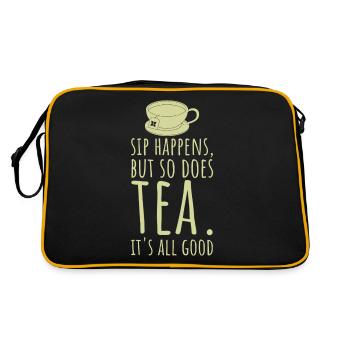 Teeliebhaber-Geschenkschluck kommt vor, aber auch Tee - Retro Tasche - Schwarz/Gold - Hinten