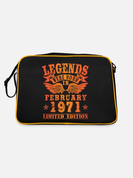 Legends were born in Februar 1971 Geburtstag - Retro Tasche - Schwarz/Gold - Hinten