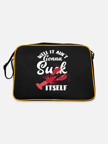 Wortspiel Langusten Essen Sprüche Spruch - Retro Tasche - Schwarz/Gold - Hinten