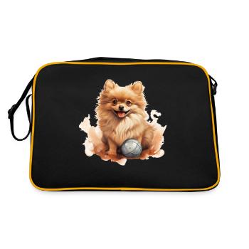 Cute Miniature Pomeranian T Dog Owner Walking - Retro Bag - black/gold - Back