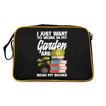 Garten Bücherwurm Bücher Lesen - Retro Tasche - Schwarz/Gold - Hinten