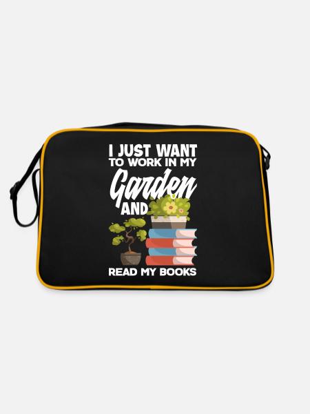 Garten Bücherwurm Bücher Lesen - Retro Tasche - Schwarz/Gold - Hinten
