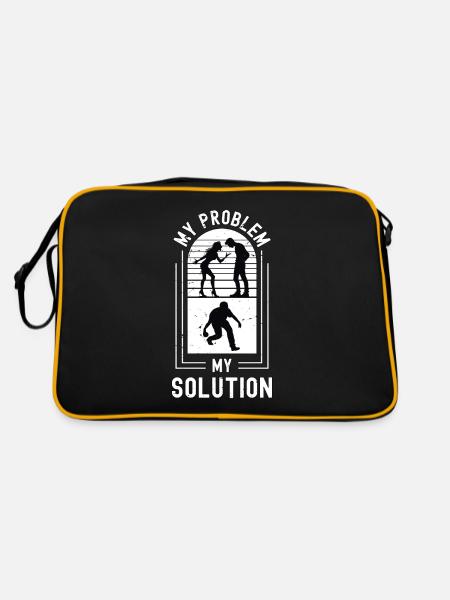 Bocce Ball Player My Problem My Pictogram Dad Mom - Retro Tasche - Schwarz/Gold - Hinten