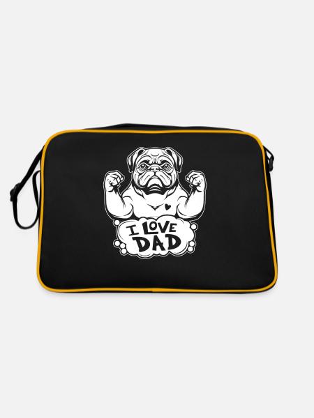 Mops Hund I Love Dad - Retro Tasche - Schwarz/Gold - Hinten