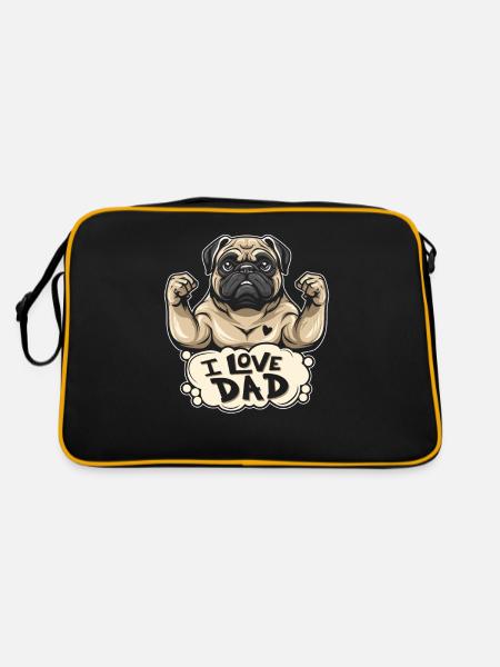 Mops Hund I Love Dad - Retro Tasche - Schwarz/Gold - Hinten