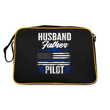 Ehemann Vater Pilot - Retro Tasche - Schwarz/Gold - Hinten