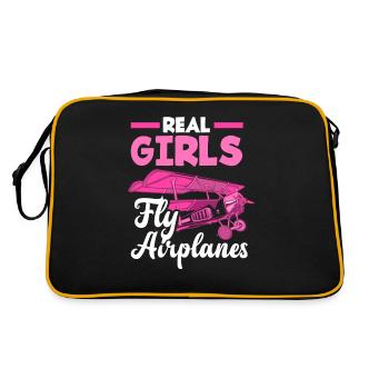 Pilot Mädchen Frau Frauen - Retro Tasche - Schwarz/Gold - Hinten