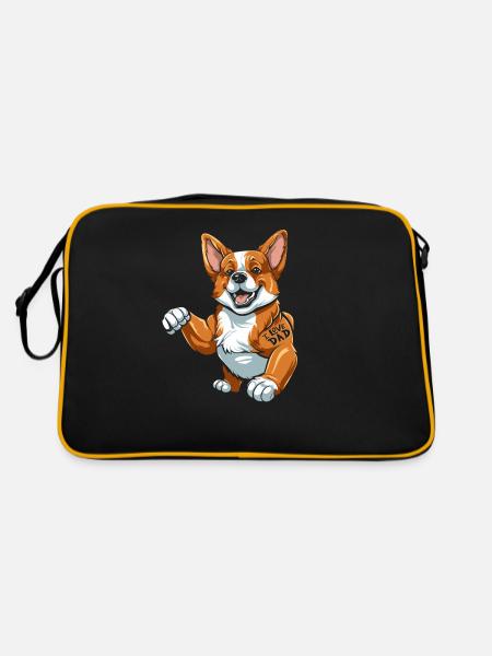 Corgi Vater I Love Dad - Retro Tasche - Schwarz/Gold - Hinten