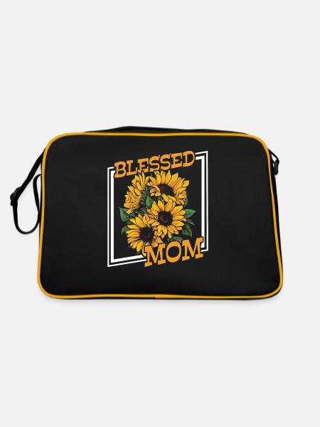 Sonnenblumen Mama Sunflower Mom - Retro Tasche - Schwarz/Gold - Hinten