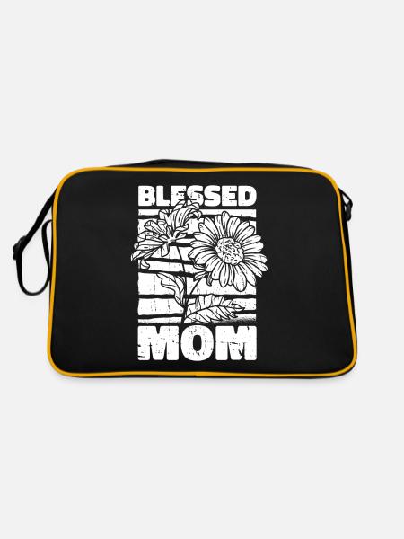 Sonnenblumen Mama Sunflower Mom - Retro Tasche - Schwarz/Gold - Hinten
