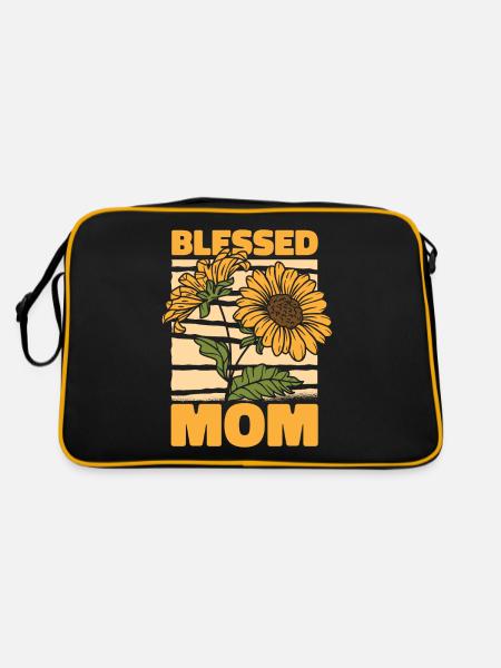 Sonnenblumen Mama Sunflower Mom - Retro Tasche - Schwarz/Gold - Hinten