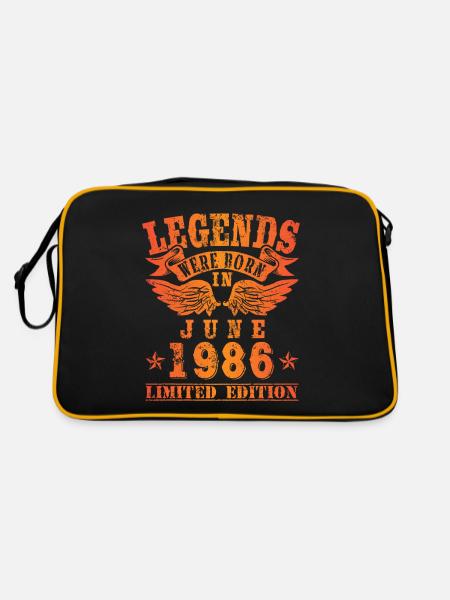Legends were born in Juni 1986 Geburtstag - Retro Tasche - Schwarz/Gold - Hinten