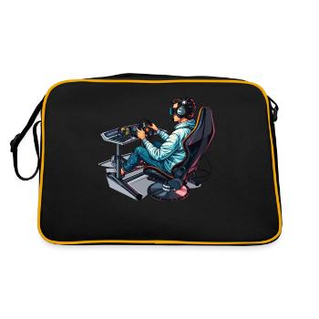 „zeit Für Sim Racing“ Sim Racer - Retro Tasche - Schwarz/Gold - Hinten