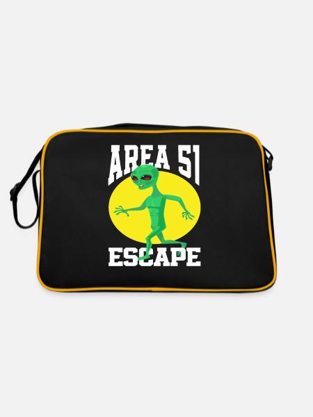 Alien Fliegende Untertasse Außerirdisch Geschenk - Retro Tasche - Schwarz/Gold - Hinten