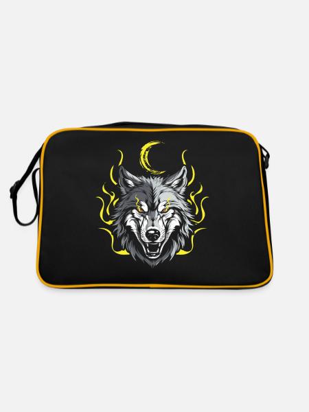 Wolf Moon Phase Lunar Wolf - Retro Bag - black/gold - Back