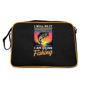 Fisher Fisherman wird morgen angeln gehen - Retro Tasche - Schwarz/Gold - Hinten