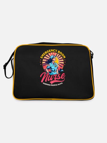 ER Krankenschwester Vintage Retro Sonnenuntergang - Retro Tasche - Schwarz/Gold - Hinten