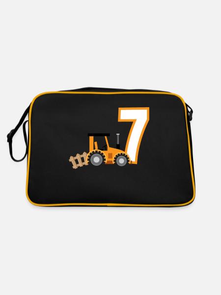 7th Birthday Tractor 7 Years Birthday Shirt - Retro Bag - black/gold - Back