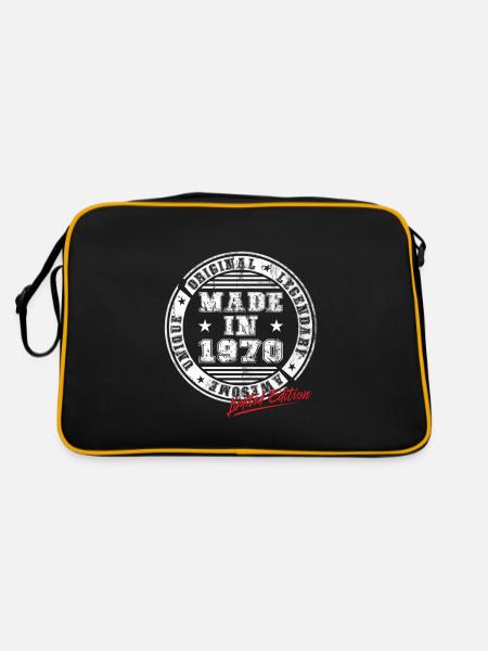 Retro Patch Jahrgang 1970 Geburtstag Geschenk - Retro Tasche - Schwarz/Gold - Hinten