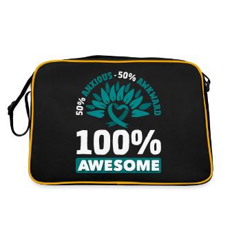 Teal Ribbon PTSD Stress Anxiety Disorder - Retro Bag - black/gold - Back