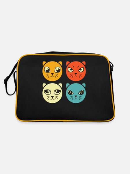 Katze - Retro Tasche - Schwarz/Gold - Hinten