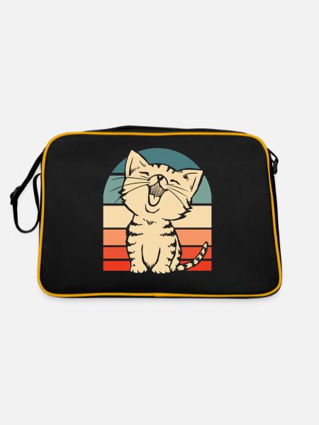 Katze - Retro Tasche - Schwarz/Gold - Hinten
