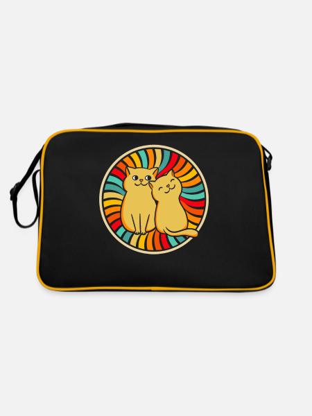 Katze - Retro Tasche - Schwarz/Gold - Hinten