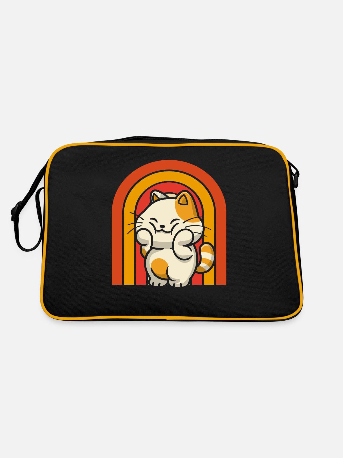 Katze - Retro Tasche - Schwarz/Gold - Hinten